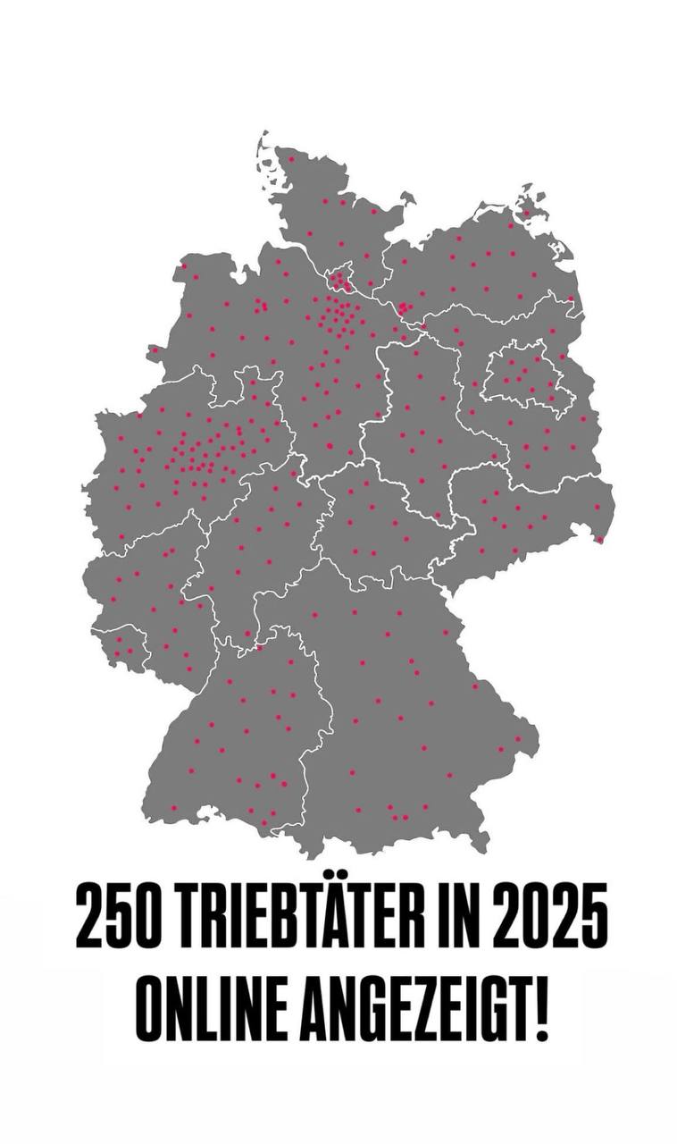 Karte mit rot markierten, anonymisierten Punkten in Deutschland